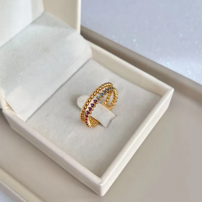 ANEL DUPLO ZIRCONIA CRISTAL E BOLINHAS