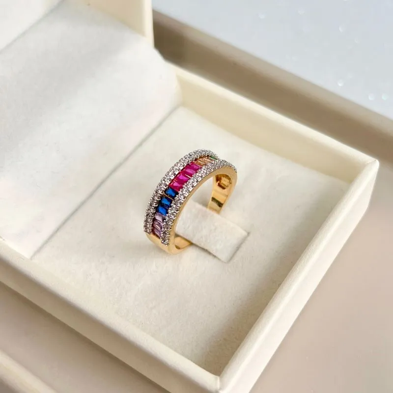 ANEL MEIA ALIANÇA BAGUETES COLORIDAS