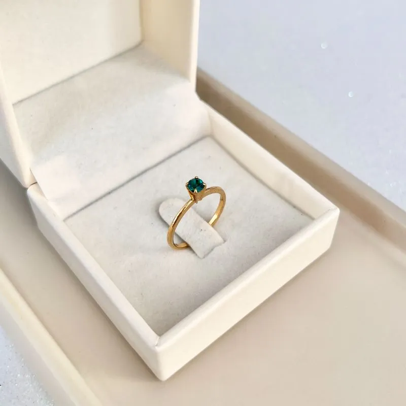 ANEL SOLITÁRIO FINO 4MM PEDRA - VERDE