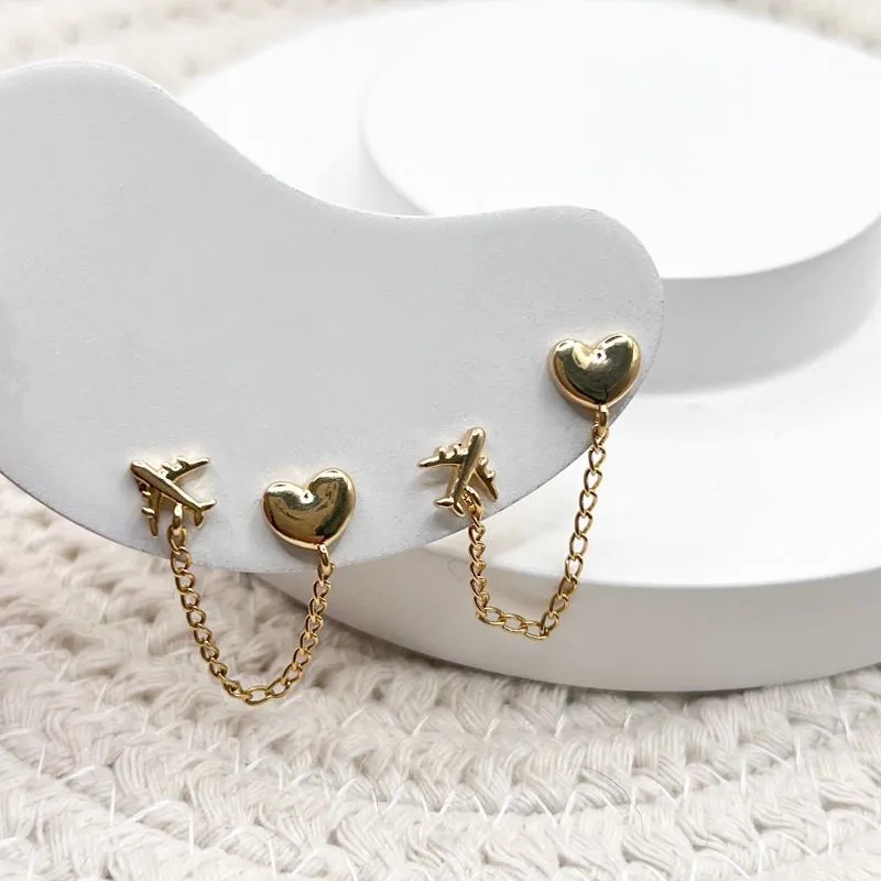 BRINCO EAR LINE AVIÃO COM CORAÇÃO - PARA DOIS FUROS