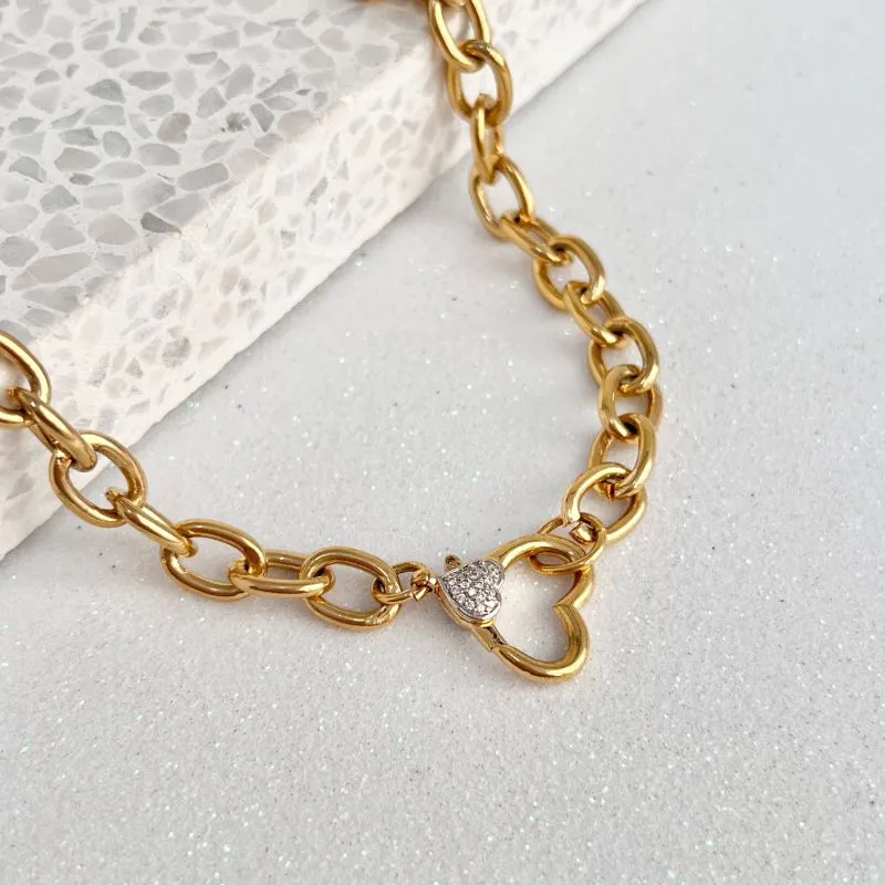 COLAR ELOS COM FECHO DE CORAÇÃO CRAVEJADO 60CM