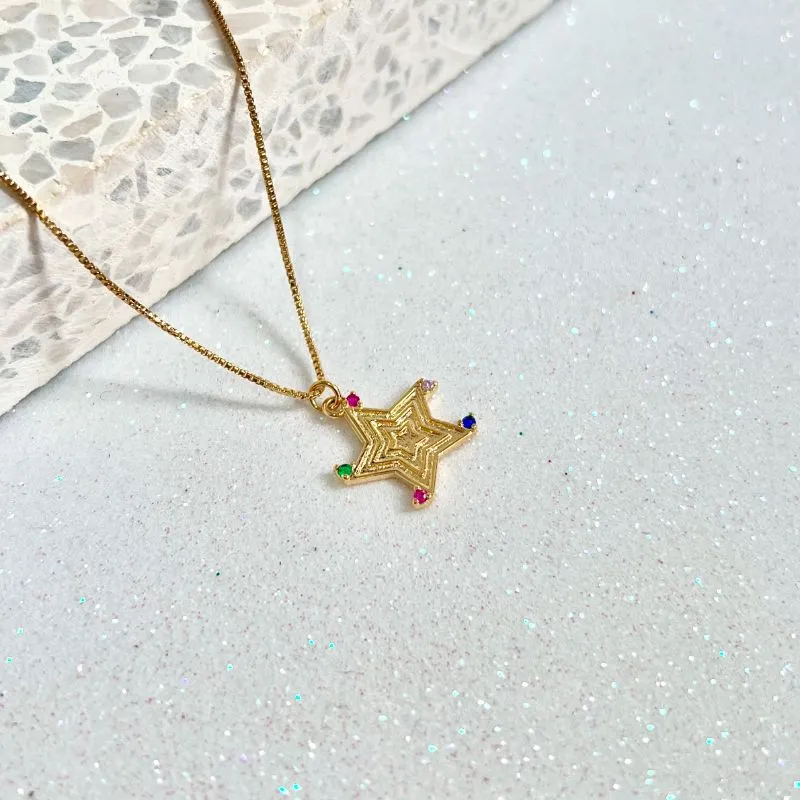 COLAR ESTRELA COM PEDRINHAS COLORIDAS