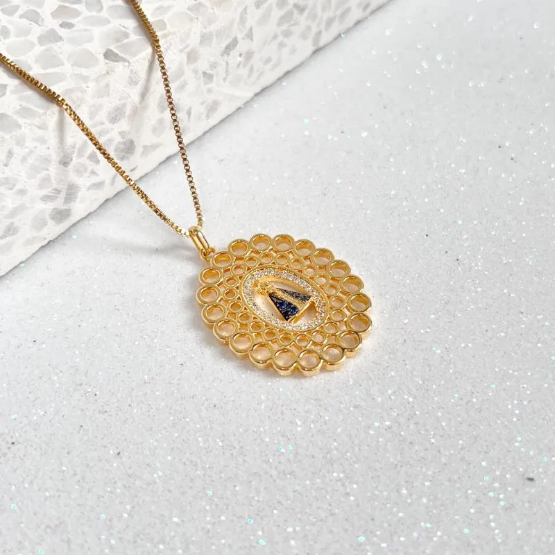 COLAR MEDALHA CÍRCULOS COM NOSSA SENHORA