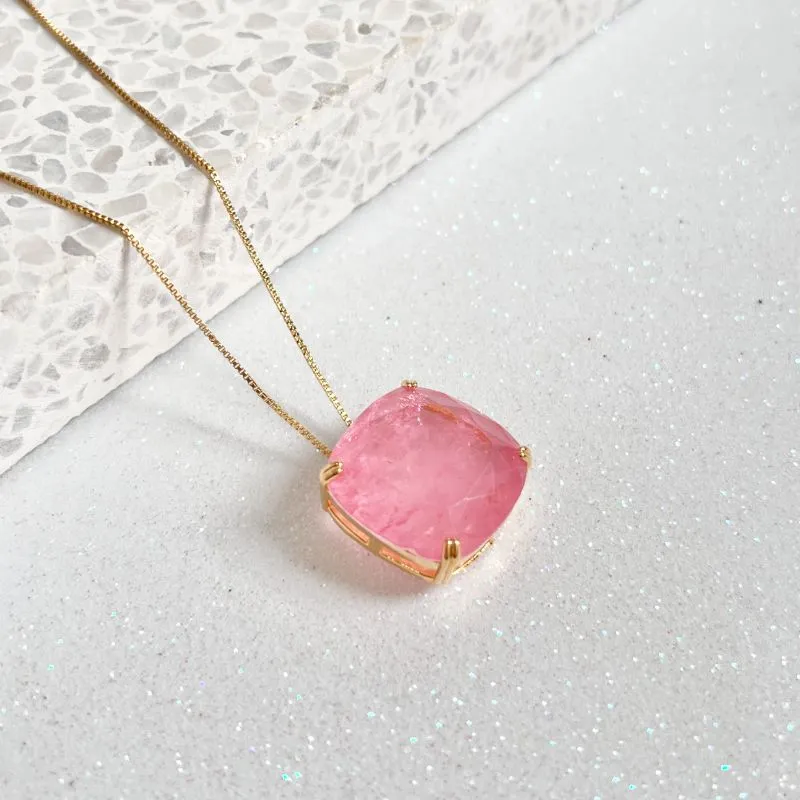 COLAR PEDRA QUADRADA ROSA FUSION