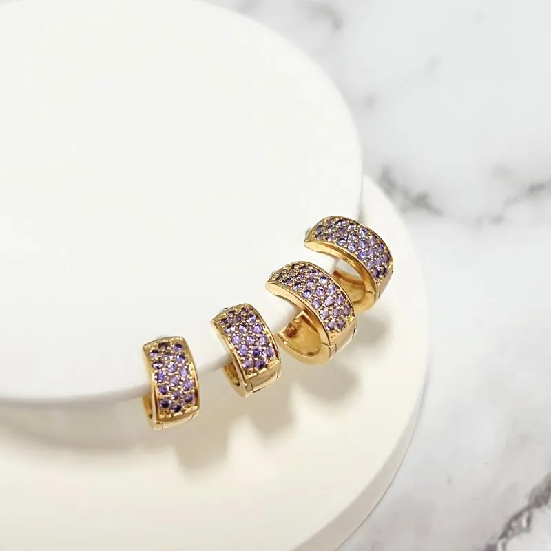 DUPLA BRINCO DE ARGOLAS ARTICULADAS MICRO ZIRCONIA LAVANDA