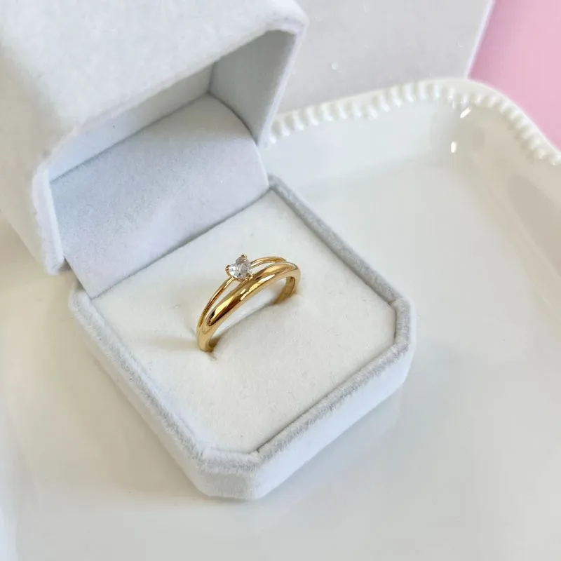 ANEL DUPLO ALIANÇA E SOLITÁRIO CORAÇÃO