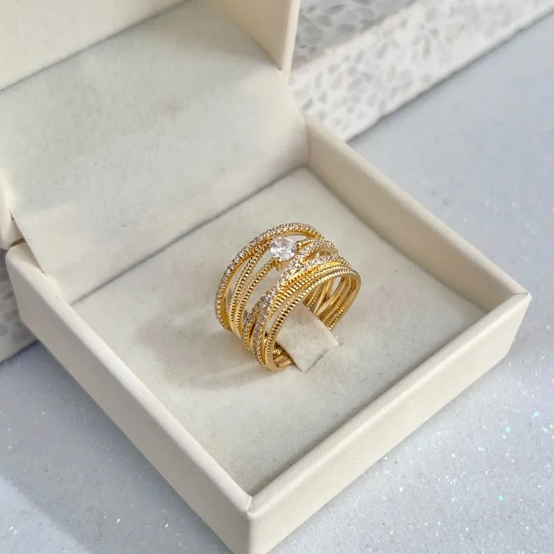 ANEL SOLITÁRIO FIOS E MICRO ZIRCONIA