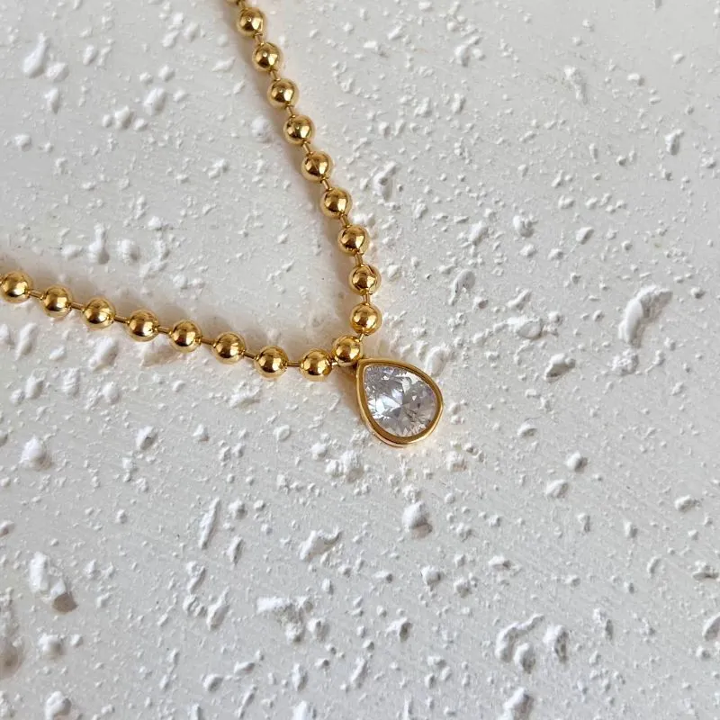 COLAR BOLINHAS COM PEDRA ZIRCONIA GOTA 55CM