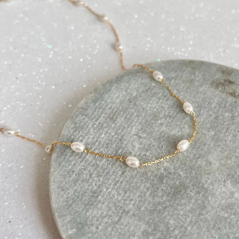 COLAR CHOKER MINI PÉROLA ARROZ 45CM