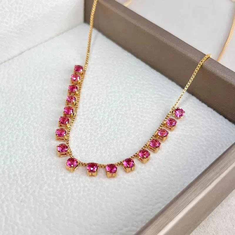 COLAR CHOKER PEDRINHAS ROSA SOLDADAS DE  RIVIERAS