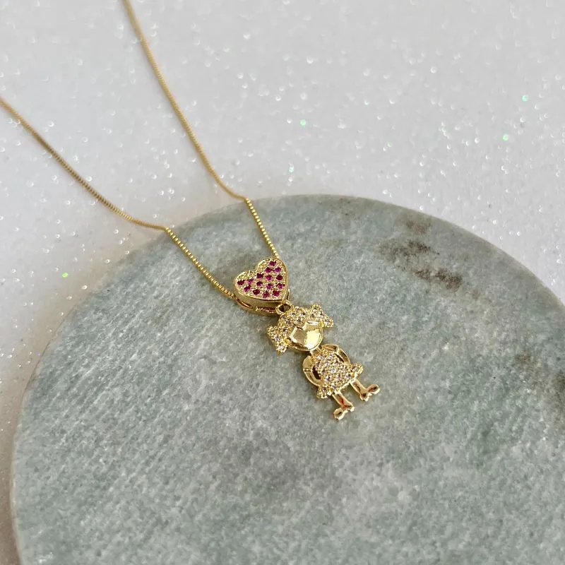 COLAR MENINA COM CORAÇÃO PINK E MICRO ZIRCONIAS