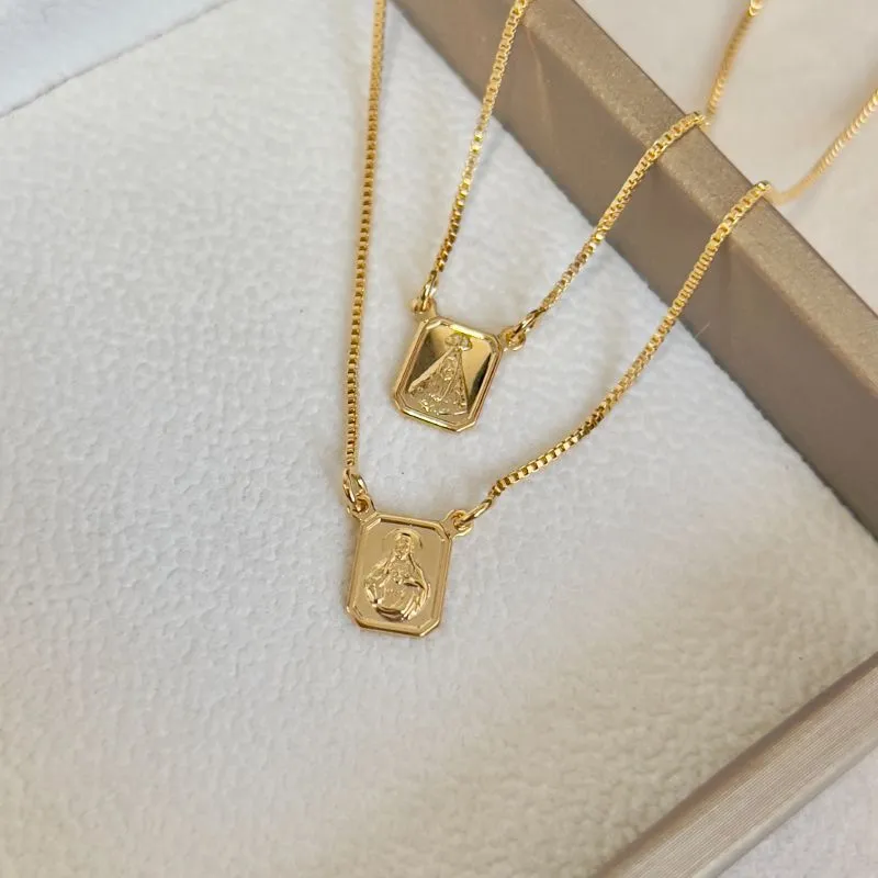 ESCAPULÁRIO VENEZIANA PLACA MINI NOSSA SENHORA APARECIDA E SAGRADO CORAÇÃO DE 60CM