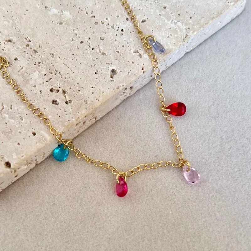 TORNOZELEIRA PEDRINHAS COLORIDAS EM FORMATO GOTA