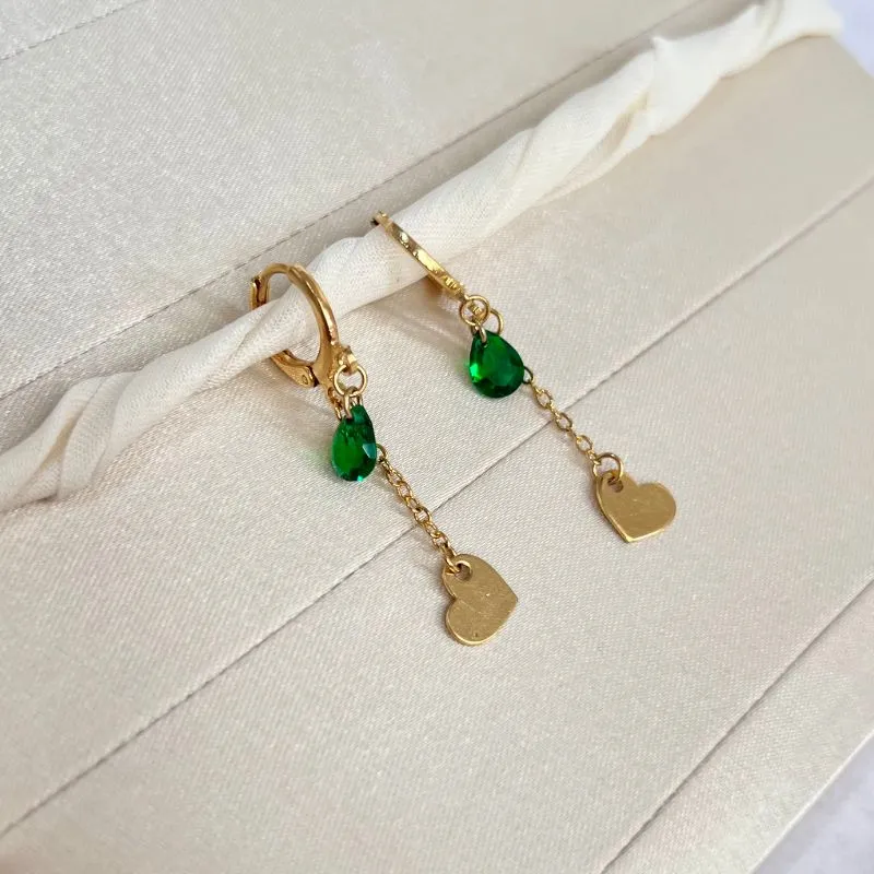 BRINCO ARGOLA CLICK CORAÇÃO E GOTA VERDE ESMERALDA