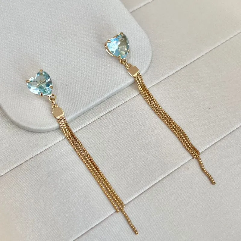 BRINCO CORAÇÃO ACQUA EM PEDRA E FRANJA DE VENEZIANA