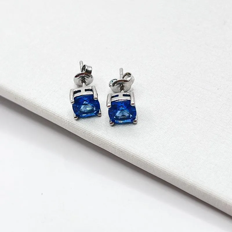 BRINCO QUADRADO PEDRA AZUL