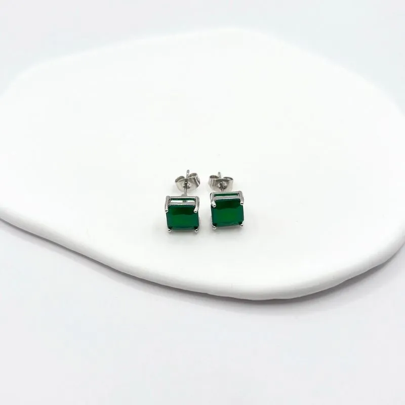 BRINCO QUADRADO PEDRA VERDE ESMERALDA