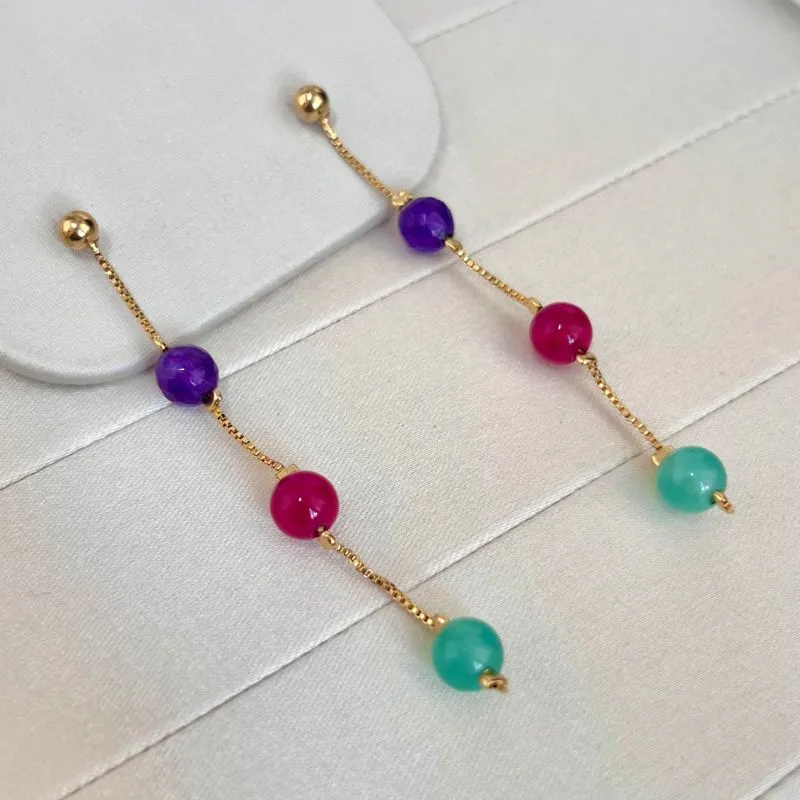 BRINCO LONGO ESFERAS DE PEDRA NATURAL