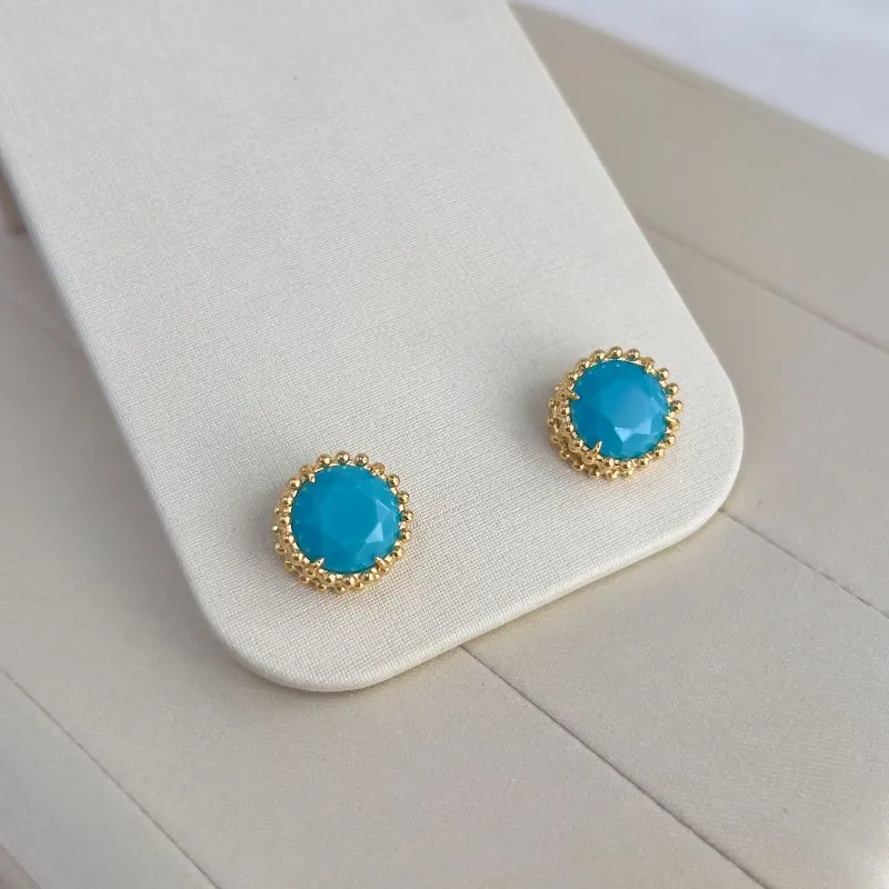 BRINCO PEDRA REDONDA AZUL NANO TURQUESA