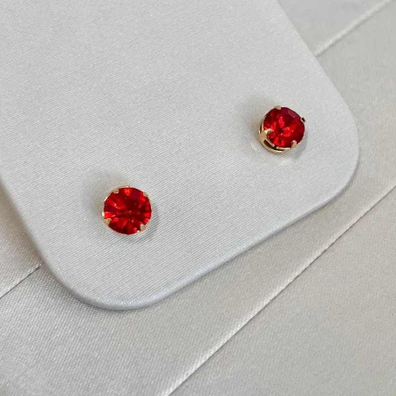 BRINCO PONTO DE LUZ STRASS VERMELHO 7MM