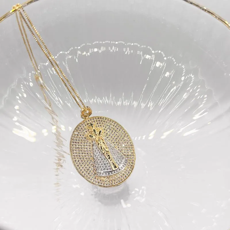 COLAR MEDALHA CRAVEJADA NOSSA SENHORA DE APARECIDA