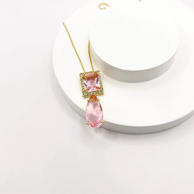 COLAR PEDRARIA ROSE COM MICRO ZIRCONIA