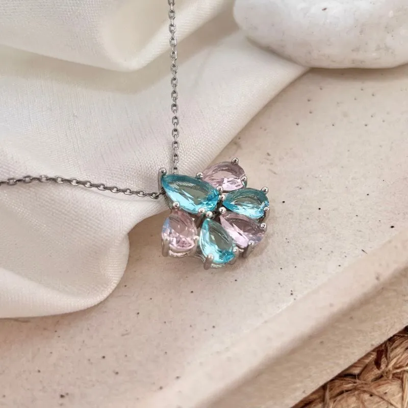 COLAR PINGENTE LEQUE GOTAS AQUA\KUNZITA