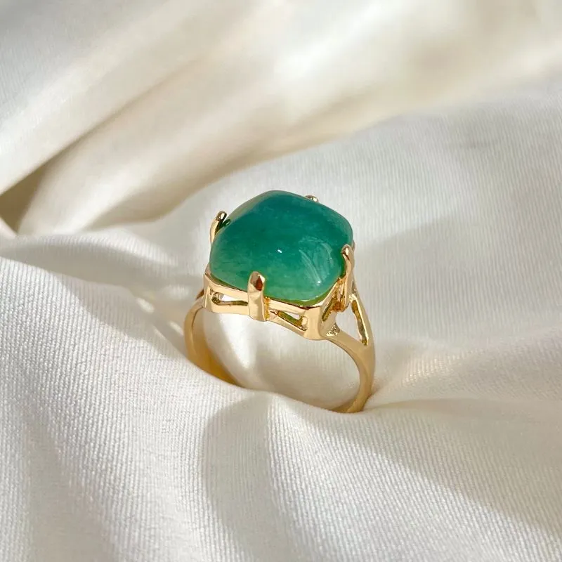 ANEL PEDRA QUADRADA NATURAL - QUARTZO VERDE