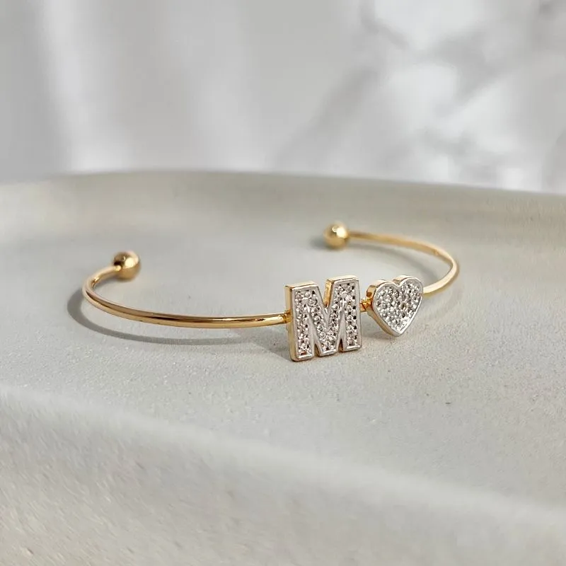 BRACELETE CORAÇÃO COM LETRA CRAVEJADO - M