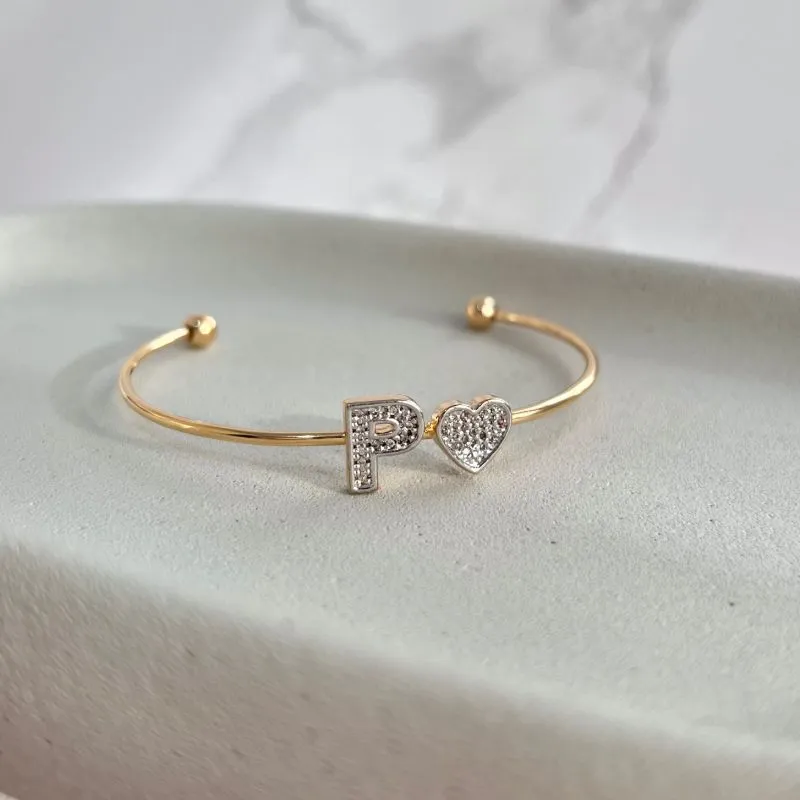BRACELETE CORAÇÃO COM LETRA CRAVEJADO - P