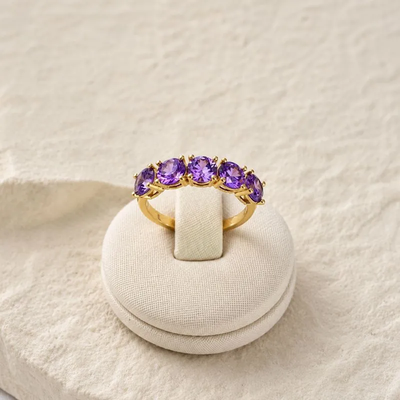 ANEL MEIO APARADOR COM 5 ZIRCONIAS LILÁS - LAVANDA