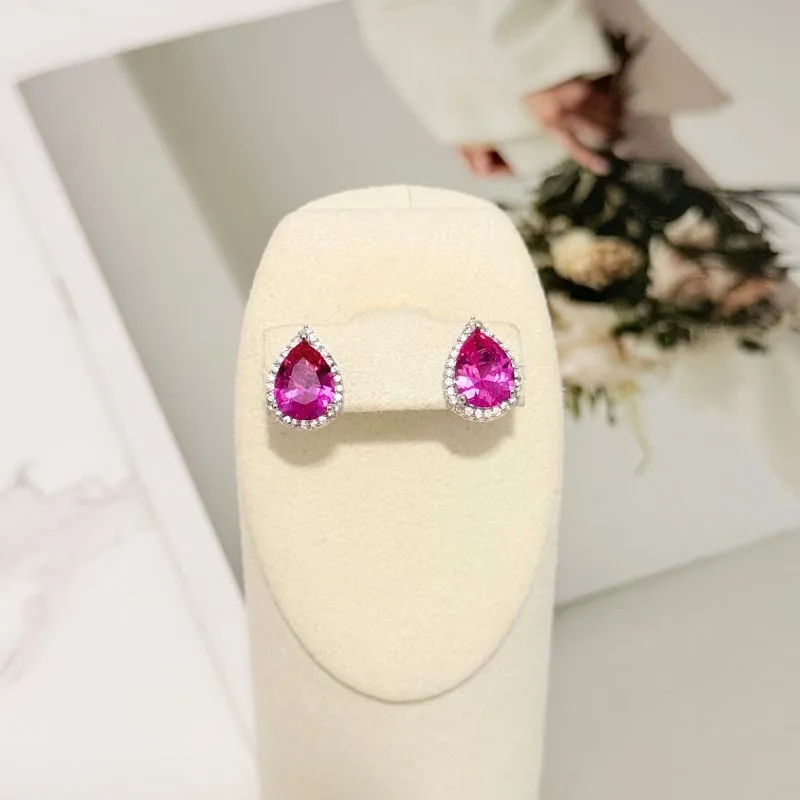 BRINCO GOTA PINK COM CRAVAÇÃO EM MICRO ZIRCONIAS