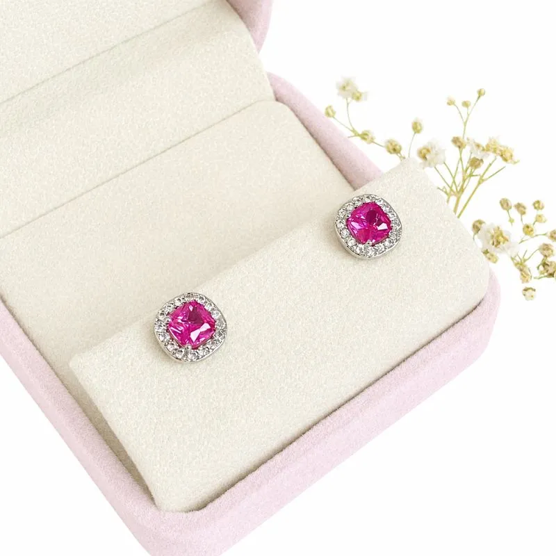 BRINCO QUADRADO PRINCESA PINK 10MM
