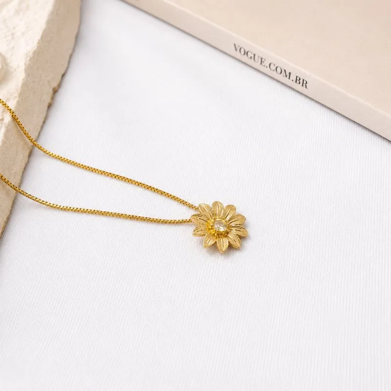 COLAR PINGENTE FLOR COM PONTO DE LUZ NO CENTRO