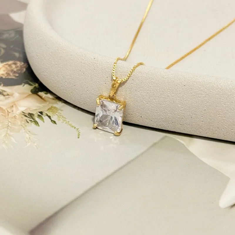 COLAR PINGENTE ZIRCONIA QUADRADA