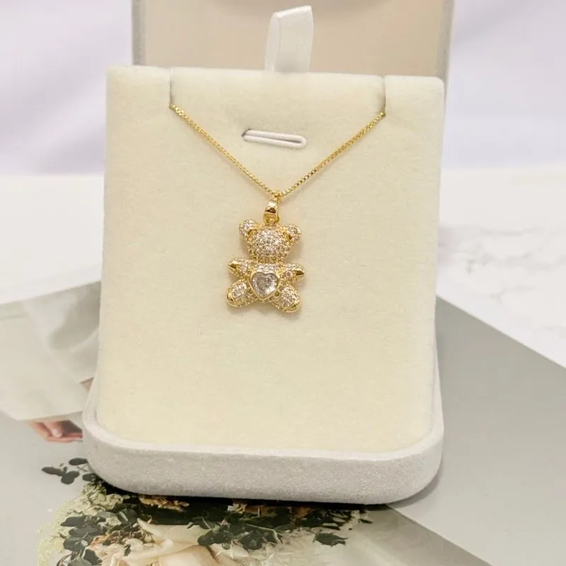 COLAR URSO COM CORAÇÃO DE ZIRCONIA - VENEZIANA 50CM