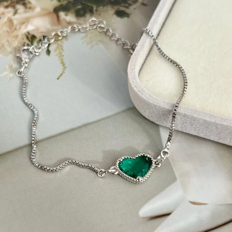 PULSEIRA VENEZIANA CORAÇÃO PEDRA VERDE