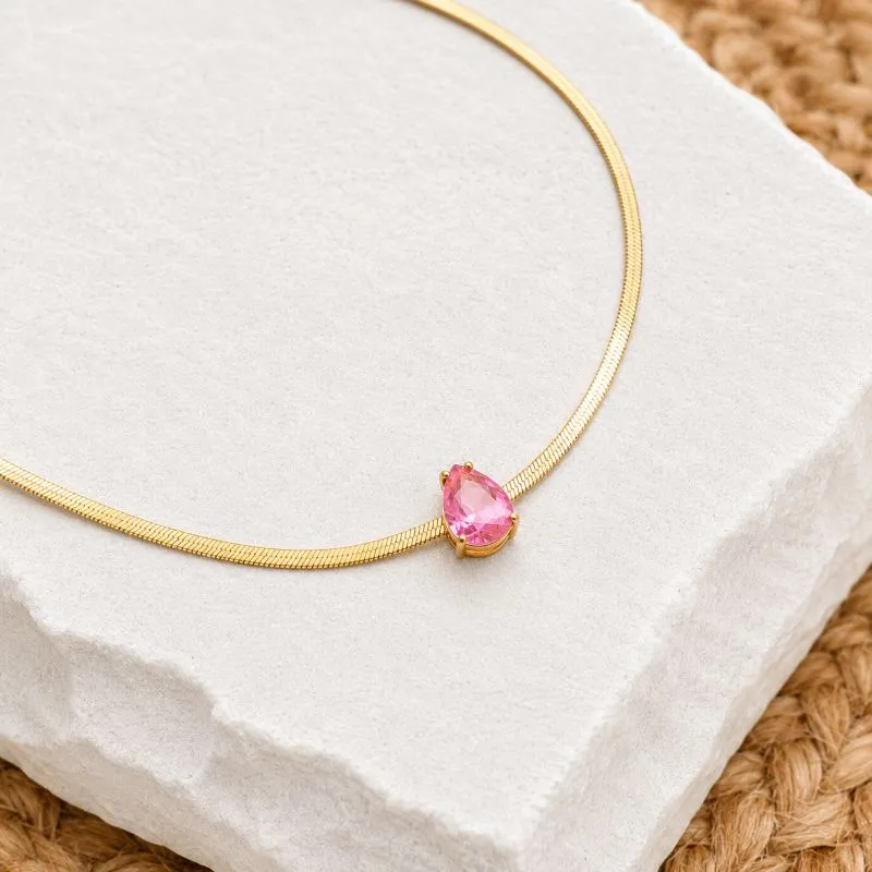 COLAR FITA ITALIANA COM GOTA ROSA 45CM