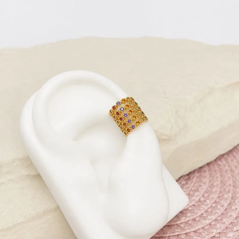 PIERCING FAKE 5 FILEIRAS ZIRCONIA COLORIDA