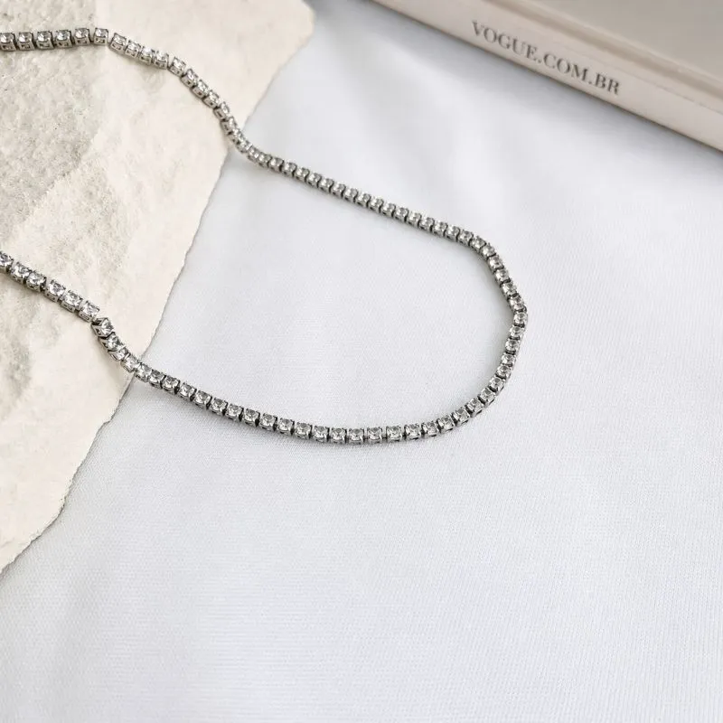 COLAR CHOKER RIVIERA  ZIRCONIA 2,5MM 35CM + 8CM EXTENSOR