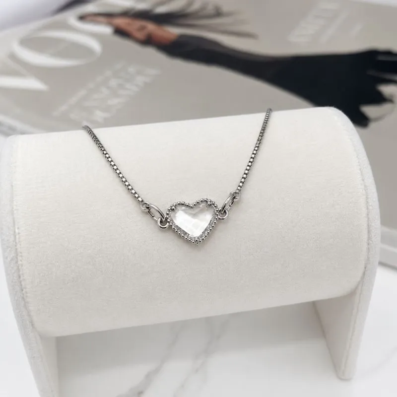 PULSEIRA VENEZIANA CORAÇÃO PEDRA CRISTAL