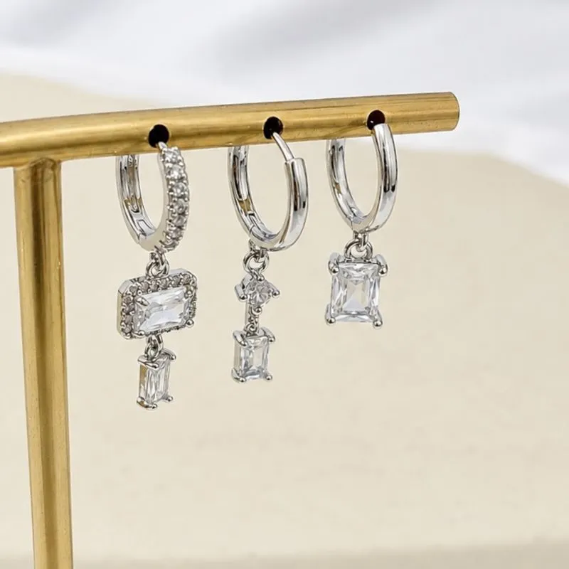 TRIO ARGOLAS COM PINGENTES DE ZIRCONIA CRISTAL