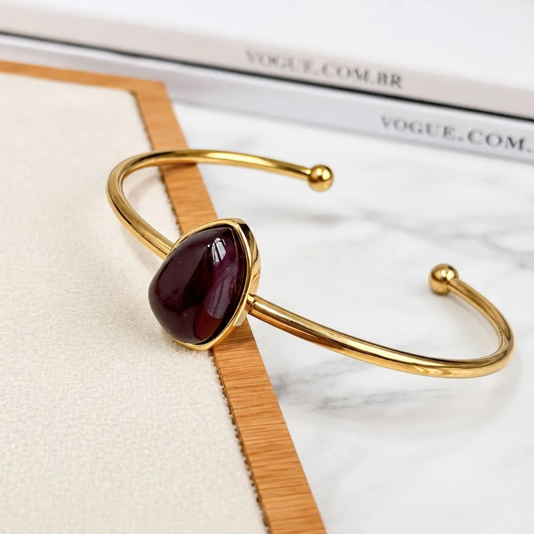 BRACELETE ABERTO PEDRA MARROM