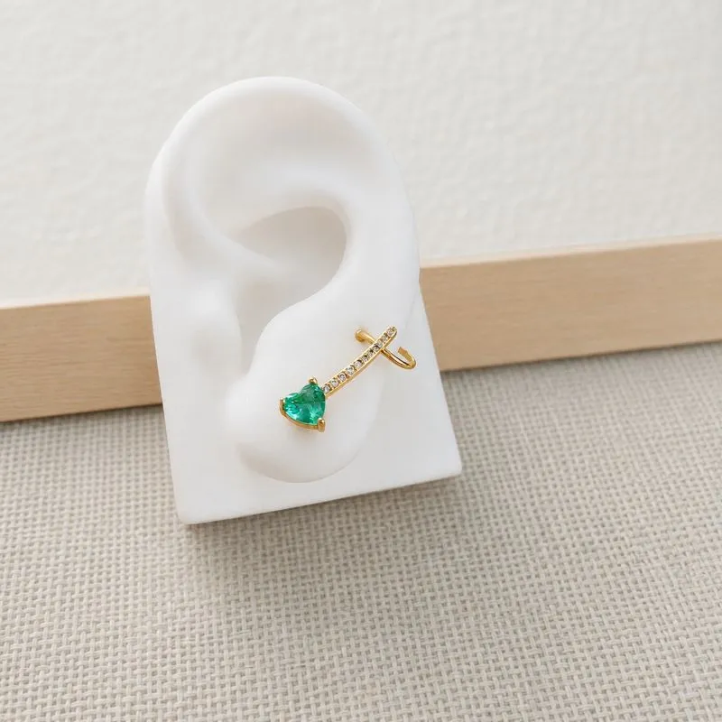 BRINCO EAR CUFF COM CORAÇÃO TURMALINA