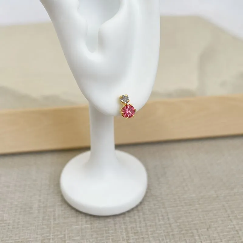 BRINCO PINO 2 PEDRINHAS ROSA E CRISTAL
