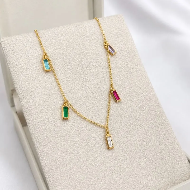 COLAR CHOKER 5 PEDRINHAS RETANGULARES COLORIDAS 48CM