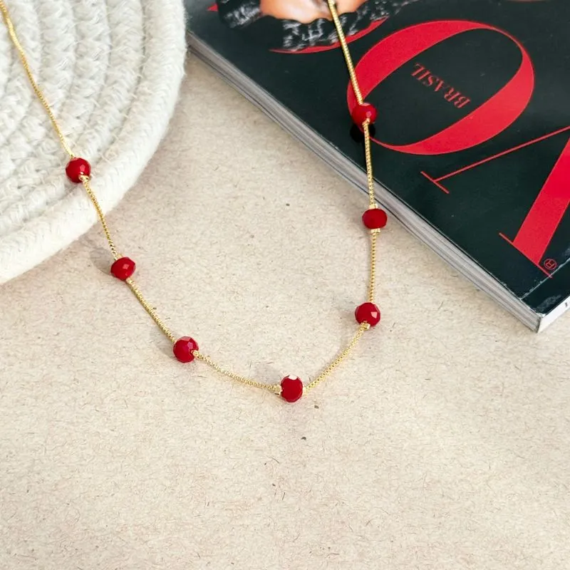COLAR CHOKER CRISTAL BORDO 45CM