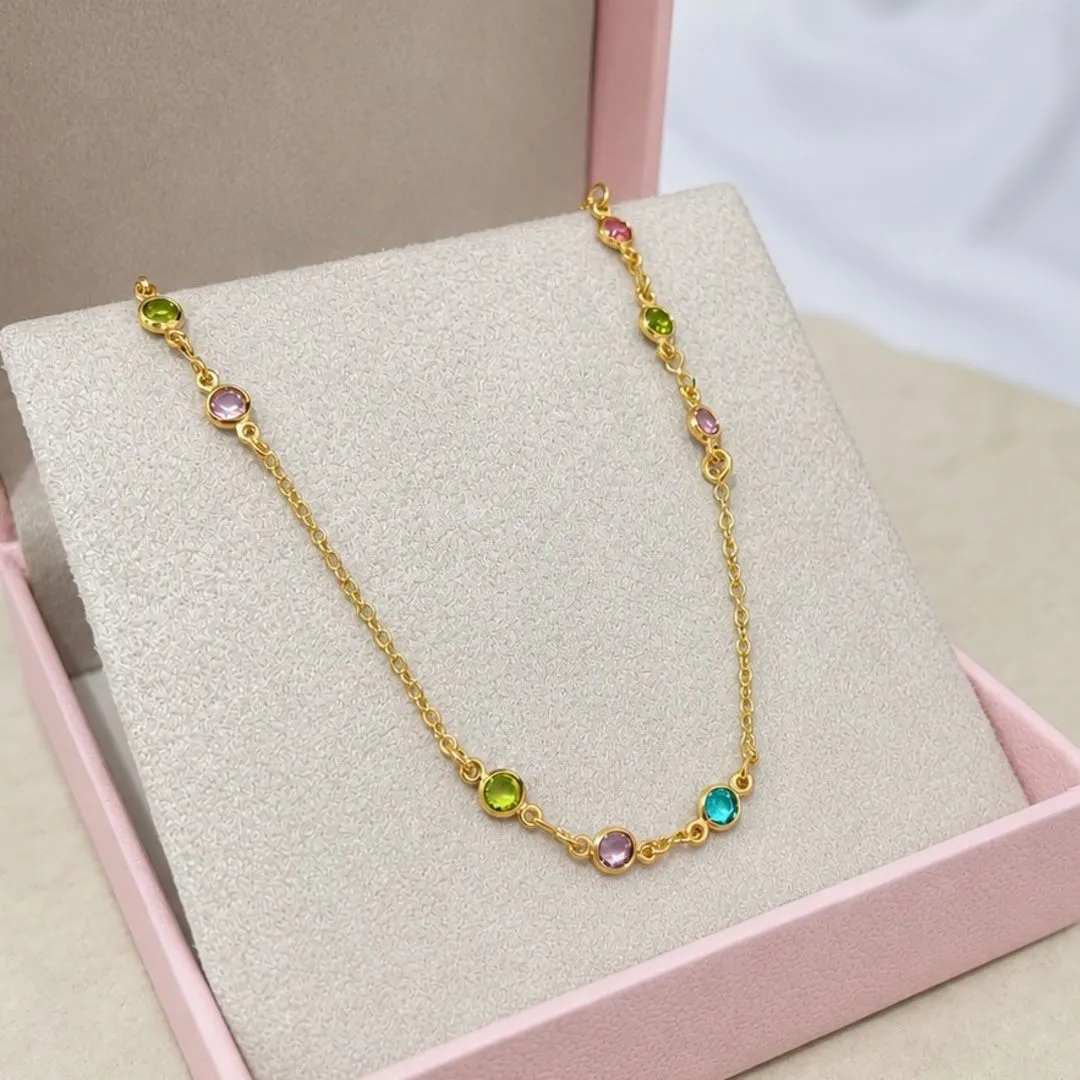 COLAR CHOKER TIFFANY PEDRINHAS COLORIDAS 50CM
