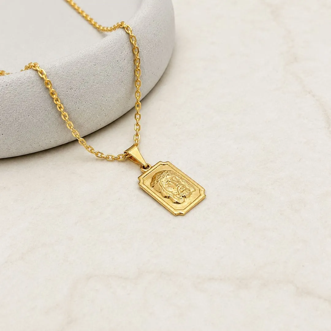COLAR ELO PORTUGUÊS COM PINGENTE PLACA JESUS CRISTO 60CM