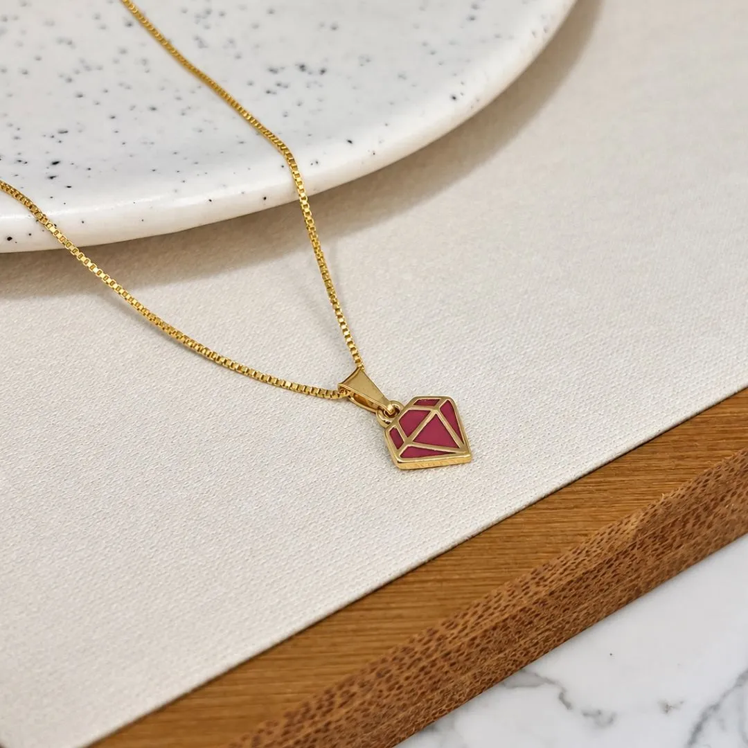 COLAR INFANTIL DIAMANTE RESINADO ROSA